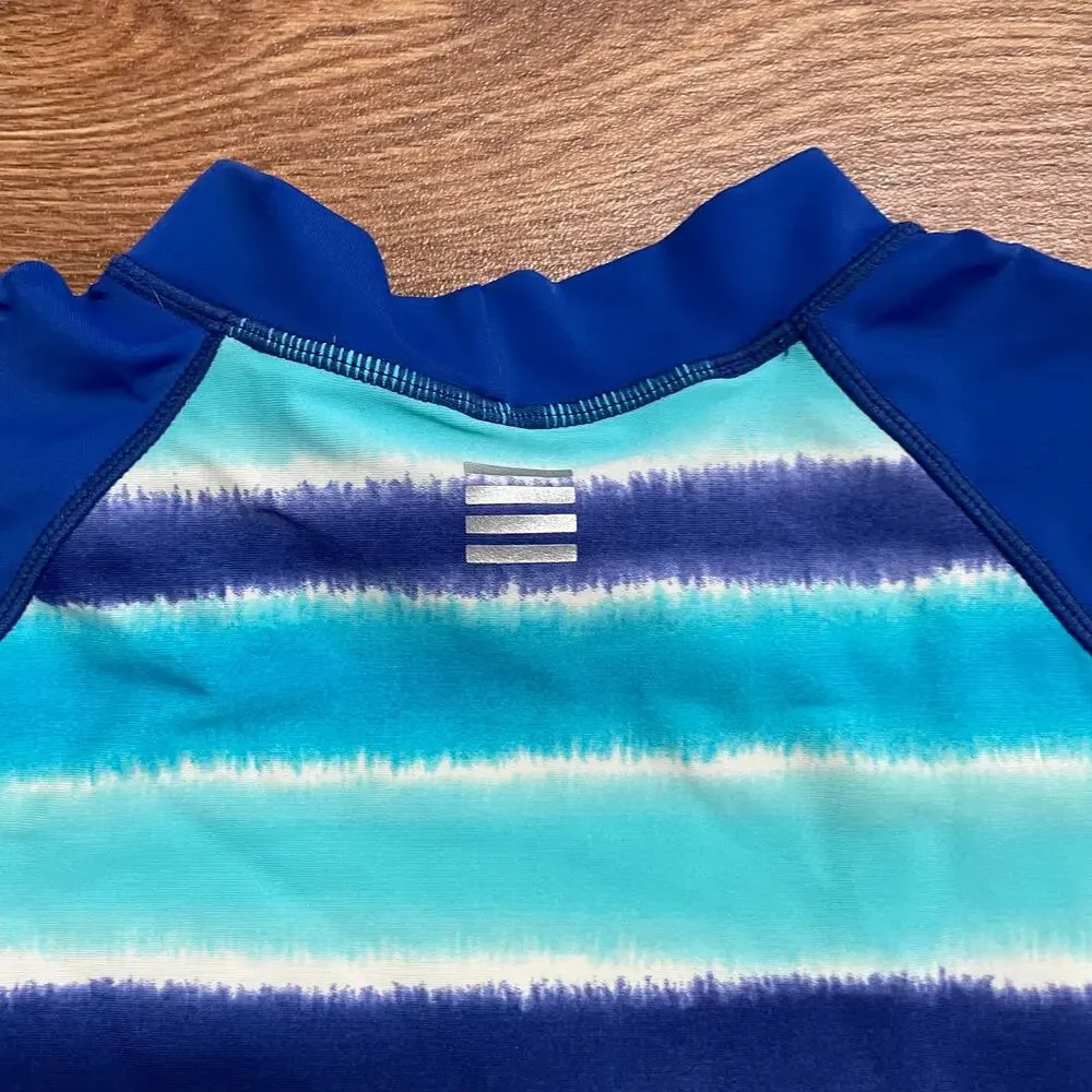 Lands End Blue Teal Girls Short Sleeve Rash Guard Size 4/Small Striped